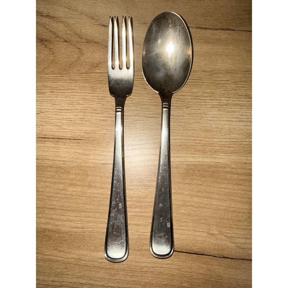 Vintage Antique 800 Silver Flatware Set Serving Utensils Fork Spoon 135g